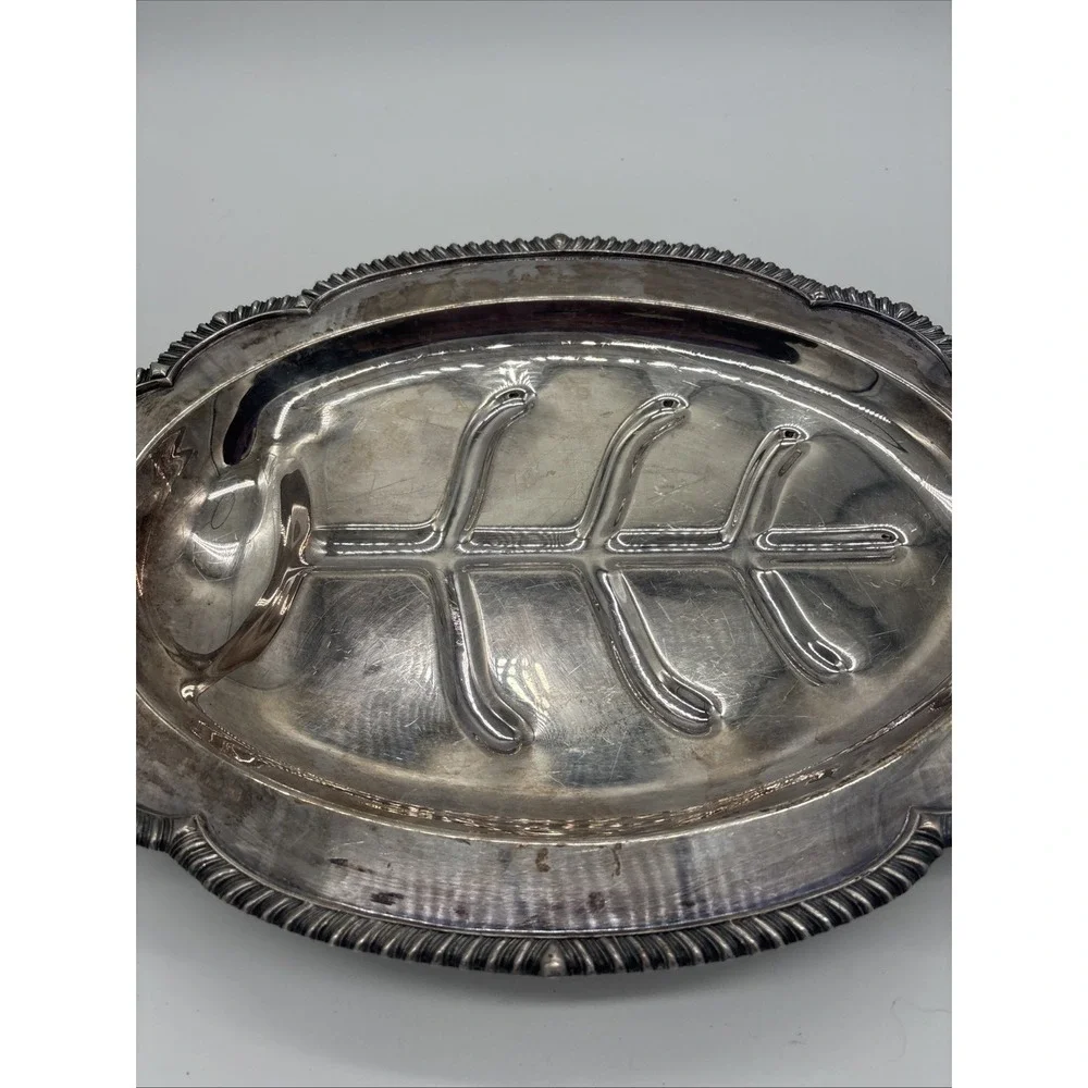 Large Heavy Antique Silver Plated  Meat Serving Platter Tree Design 16 X 11